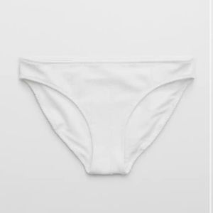 Aerie Crinkle Bikini Bottom in White, Size Small